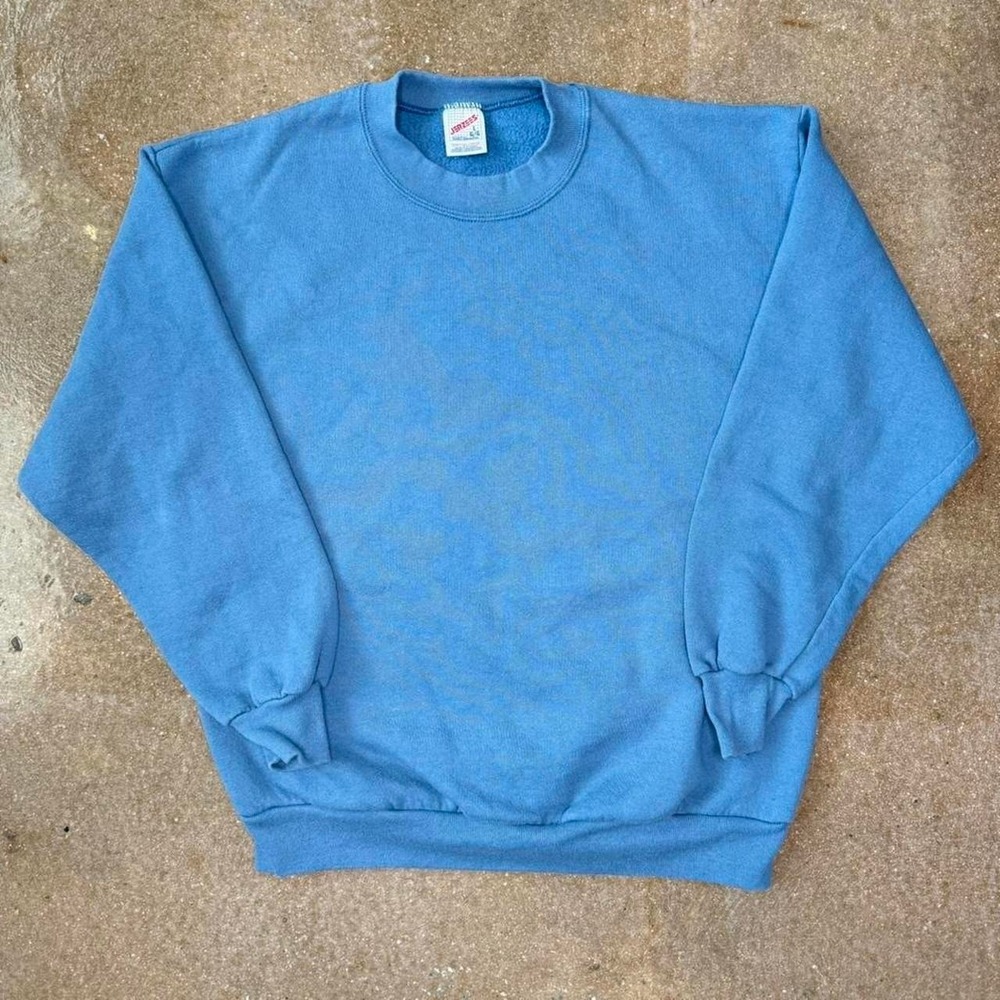 Jerzees Vintage 90s Crewneck Sweatshirt Mens Large Blue Made in USA Blank Fleece